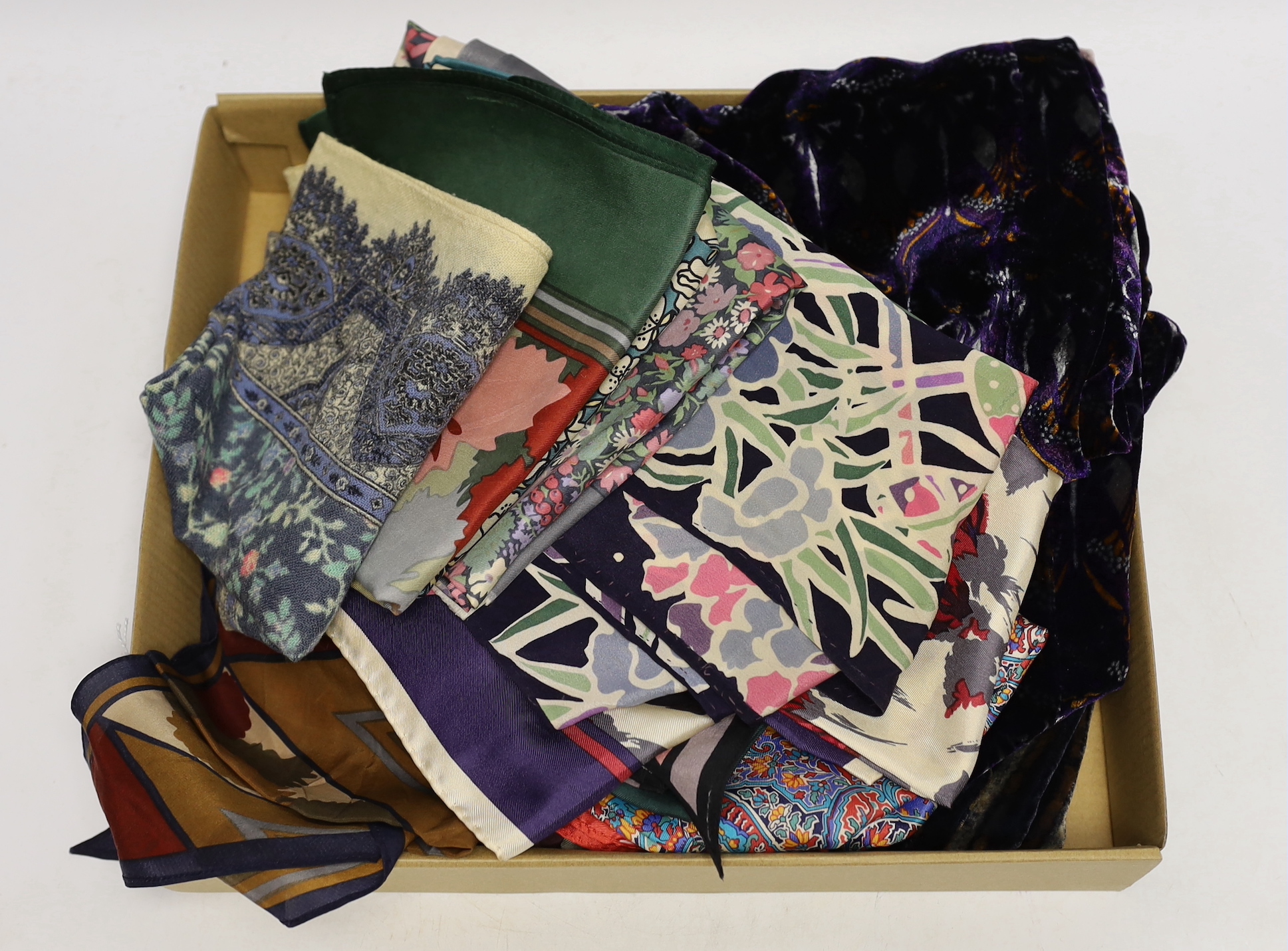 A collection of thirteen Liberty printed scarves